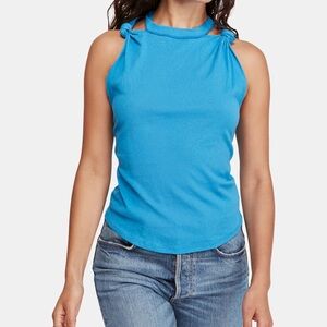 Free People The Twist Cotton Tank Top Lapis Blue Small